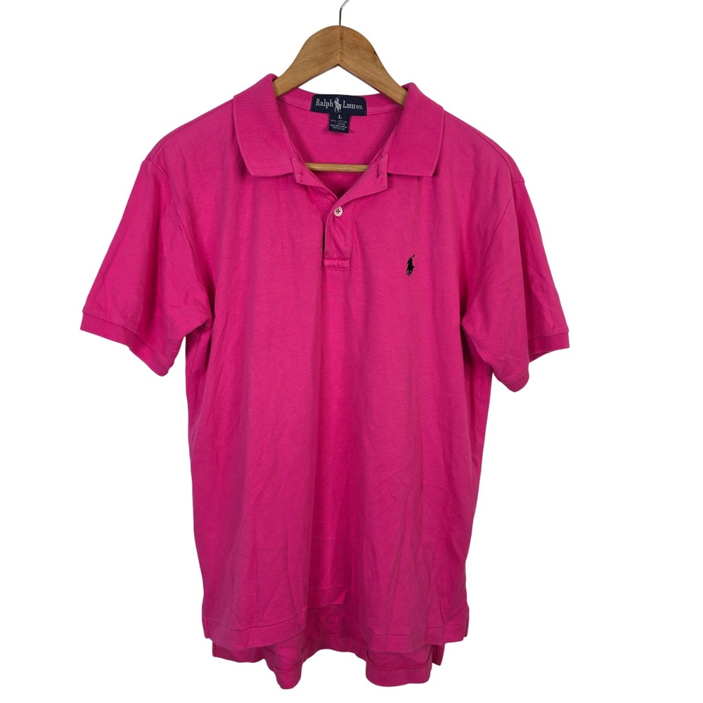 Ralph Lauren Womens Pink Short Sleeve Cotton Polo Shirt Large Embroidered Logo